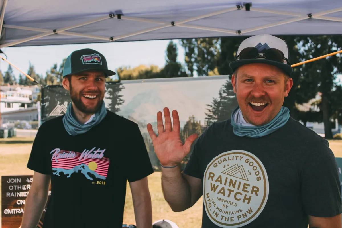 Michael and David of Rainier Watch at the Mount Rainier tent